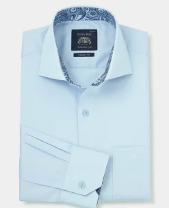 Pale Blue Cotton Twill Classic Fit Smart-Casual Shirt - Single Cuff