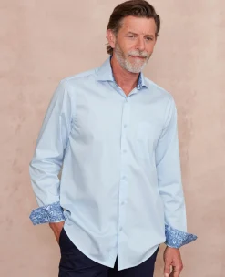 Pale Blue Cotton Twill Classic Fit Smart-Casual Shirt - Single Cuff