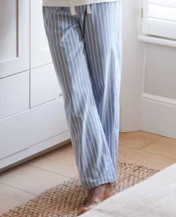 Pale Blue Cotton Twill Wide Stripe Lounge Pants