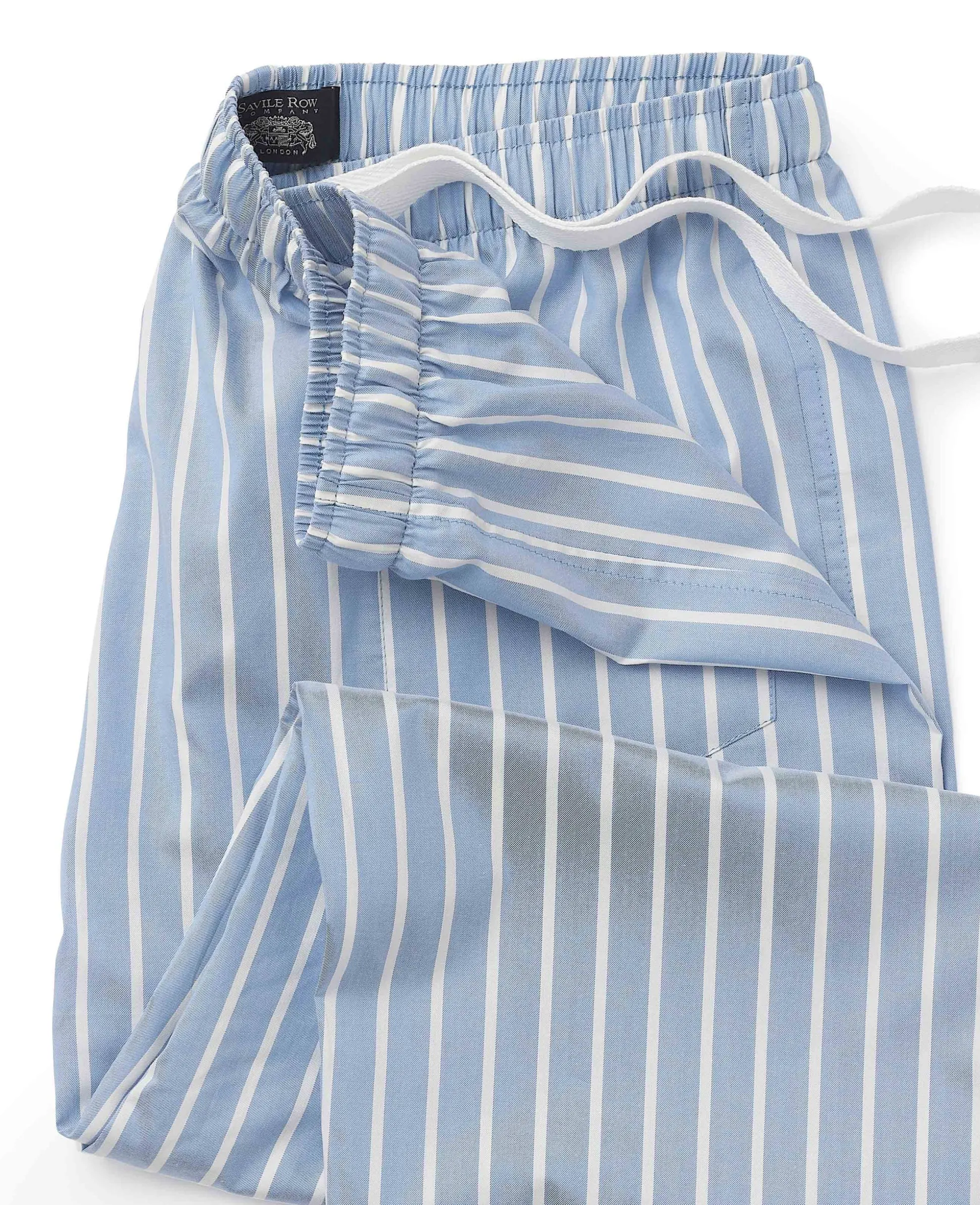 Pale Blue Cotton Twill Wide Stripe Lounge Pants