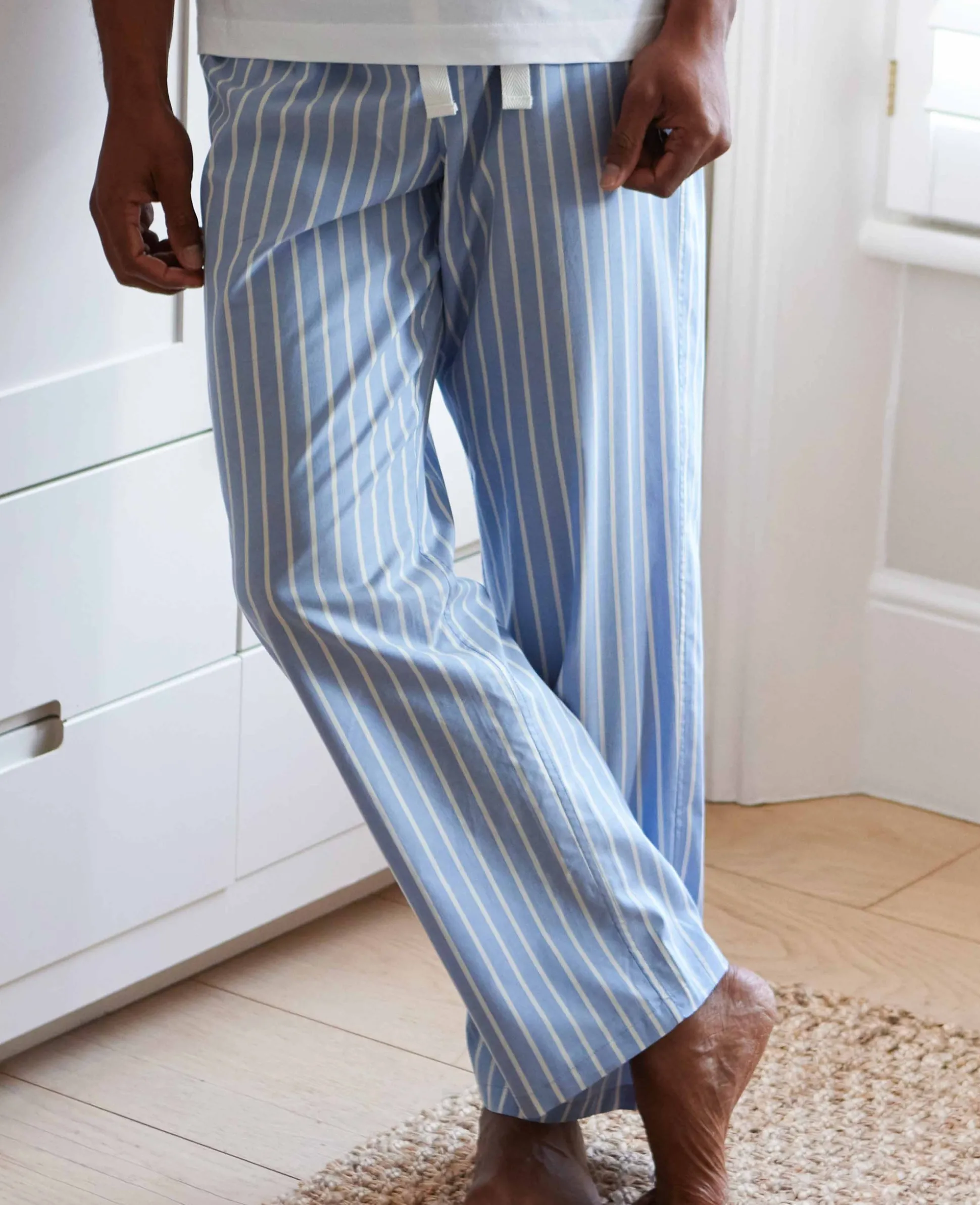 Pale Blue Cotton Twill Wide Stripe Lounge Pants