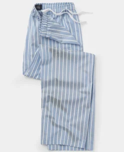 Pale Blue Cotton Twill Wide Stripe Lounge Pants