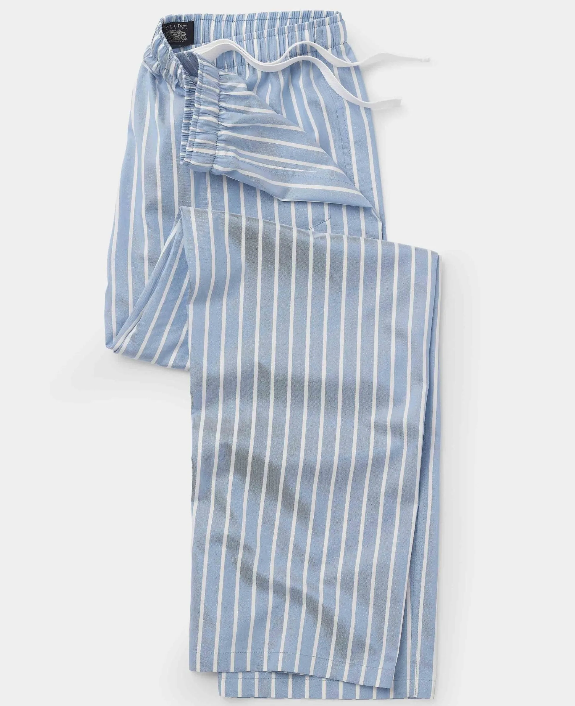 Pale Blue Cotton Twill Wide Stripe Lounge Pants