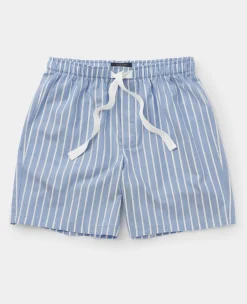 Pale Blue Cotton Twill Wide Stripe Lounge Shorts