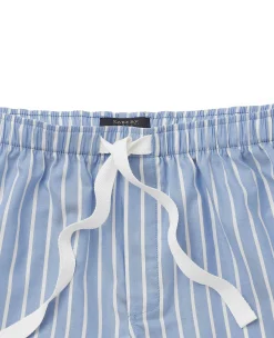 Pale Blue Cotton Twill Wide Stripe Lounge Shorts