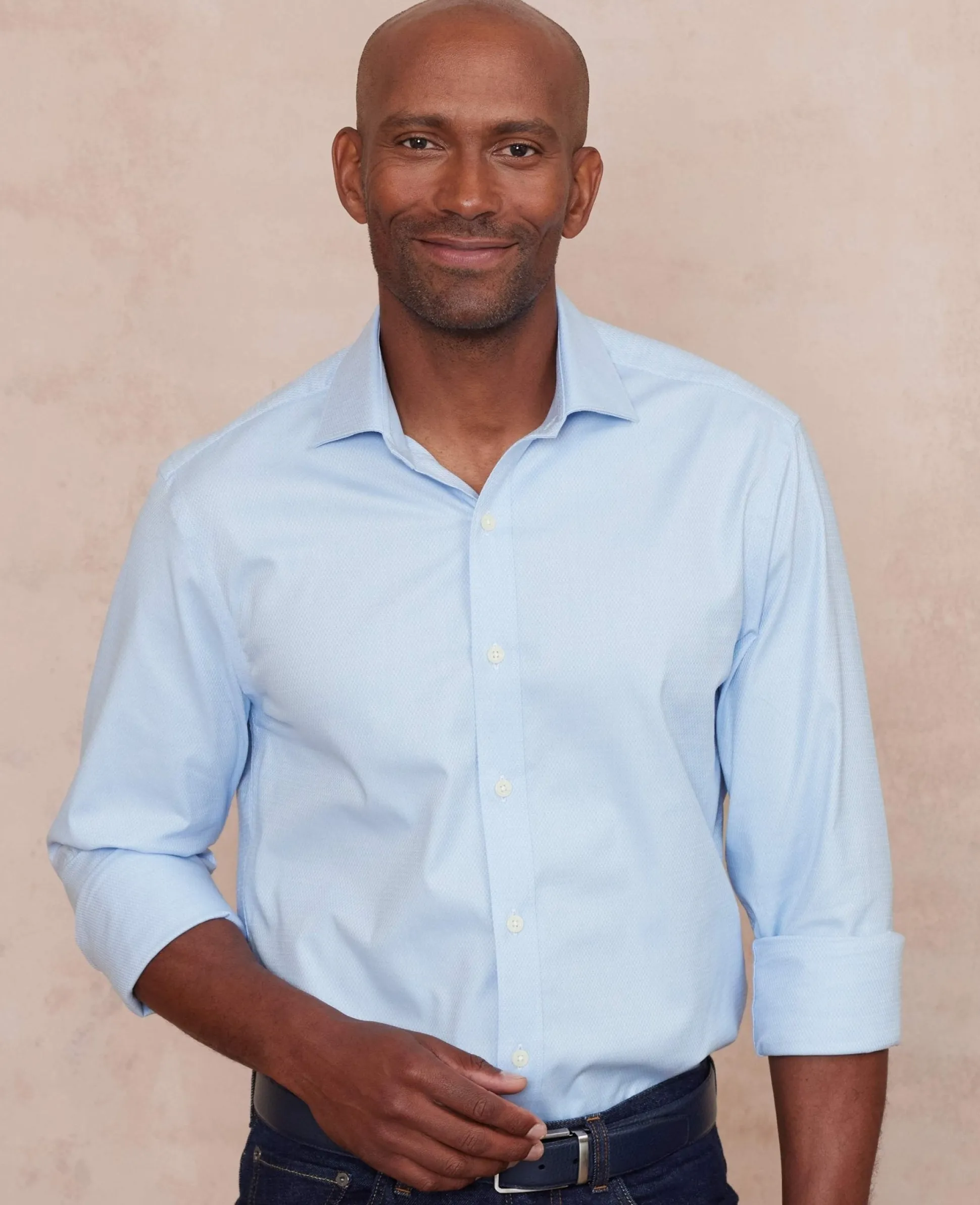 Pale Blue Stretch Cotton Slim Fit Formal Shirt - Single Cuff