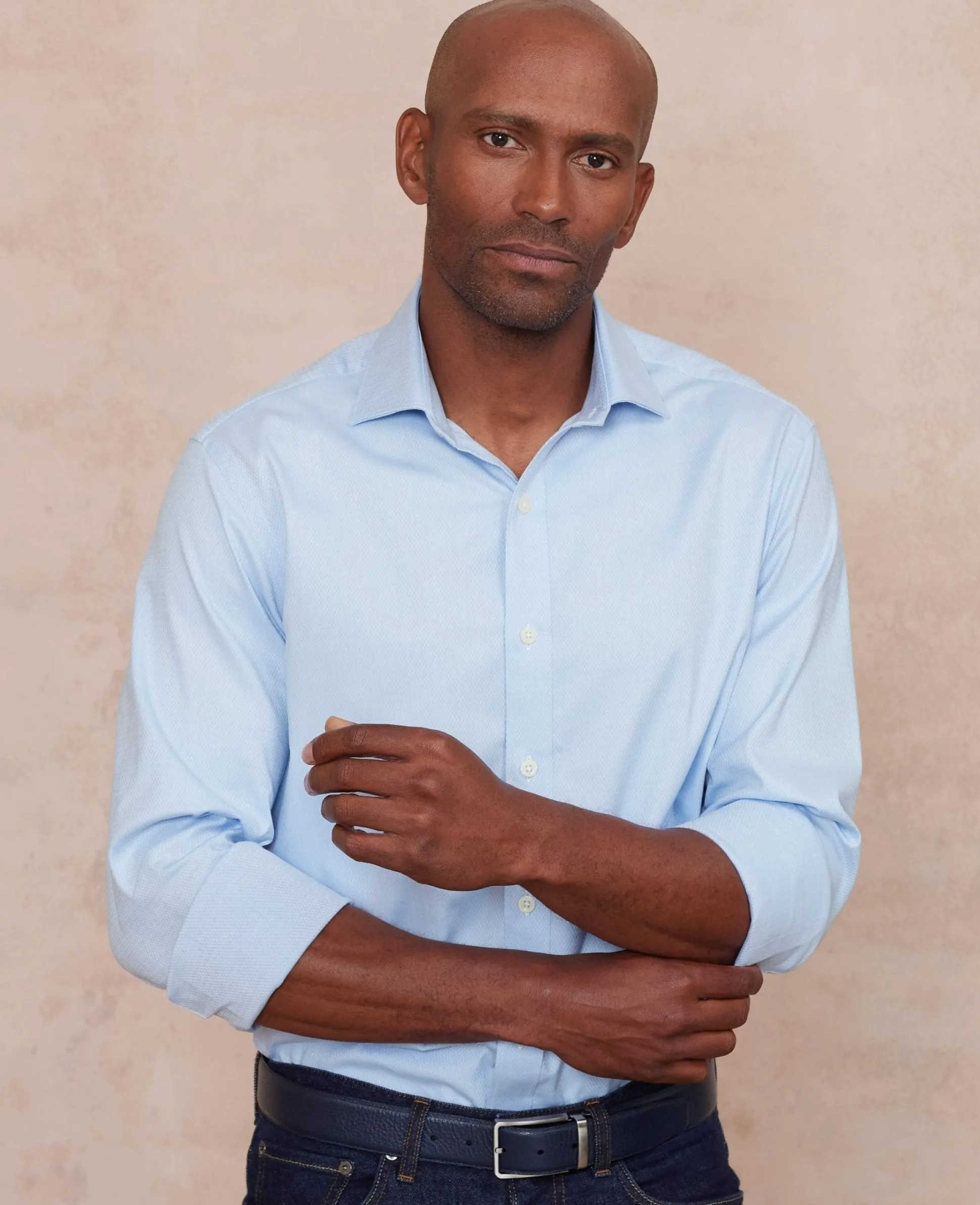 Pale Blue Stretch Cotton Slim Fit Formal Shirt - Single Cuff