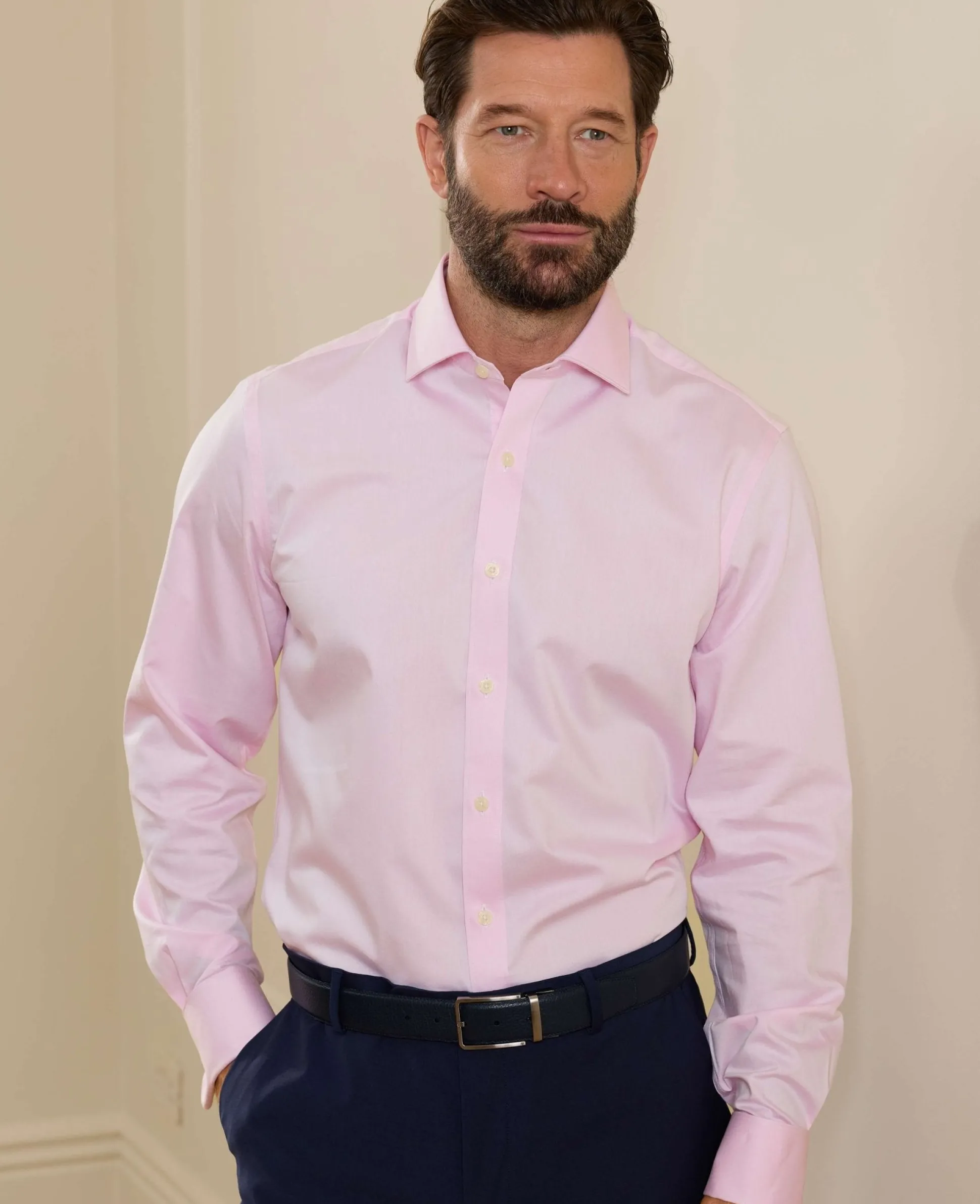 Pale Pink Twill Slim Fit Formal Shirt - Single or Double Cuff