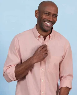 Peach Linen Cotton Classic Fit Button-Down Casual Shirt