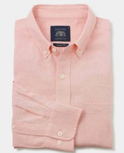 Peach Linen Cotton Classic Fit Button-Down Casual Shirt