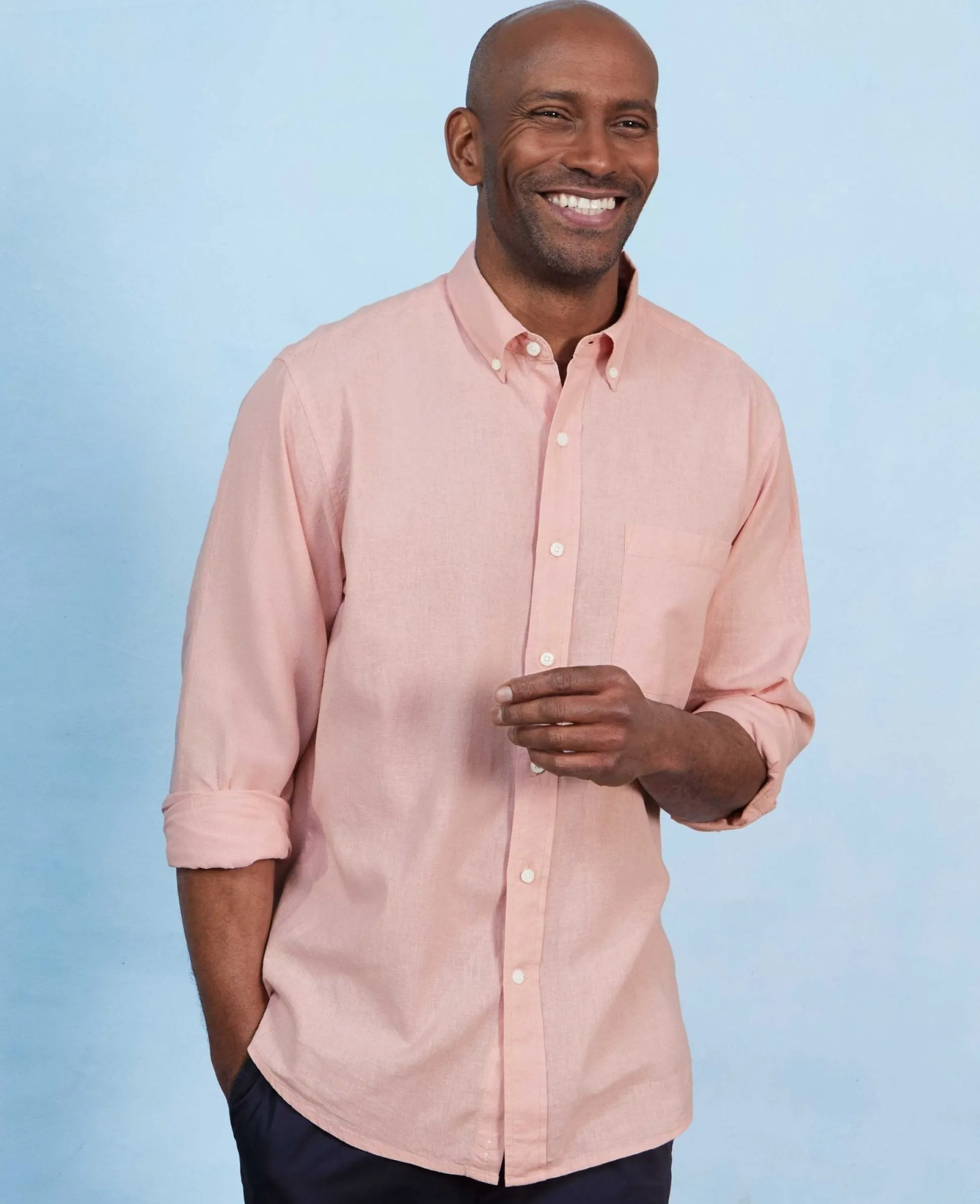 Peach Linen Cotton Classic Fit Button-Down Casual Shirt