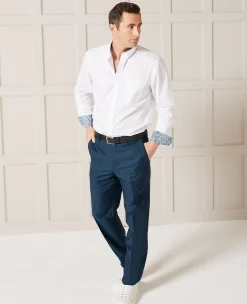 Petrol Blue Wool-Blend Tailored Suit Trousers