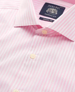 Pink Cotton Bengal Stripe Classic Fit Smart-Casual Shirt - Single Cuff