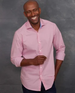 Pink Cotton Dobby Slim Fit Smart-Casual Shirt - Single Cuff