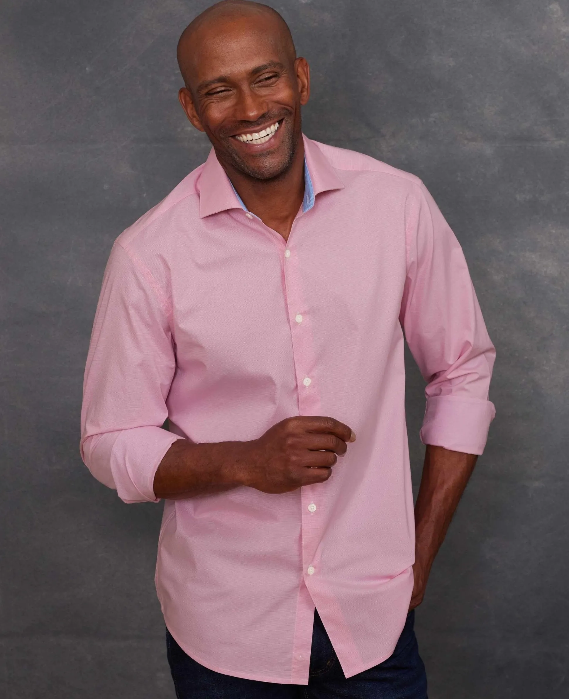 Pink Cotton Dobby Slim Fit Smart-Casual Shirt - Single Cuff