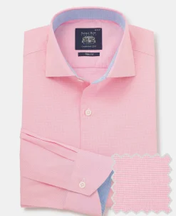 Pink Cotton Dobby Slim Fit Smart-Casual Shirt - Single Cuff