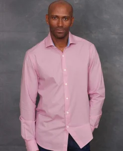 Pink Cotton Dobby Slim Fit Smart-Casual Shirt - Single Cuff