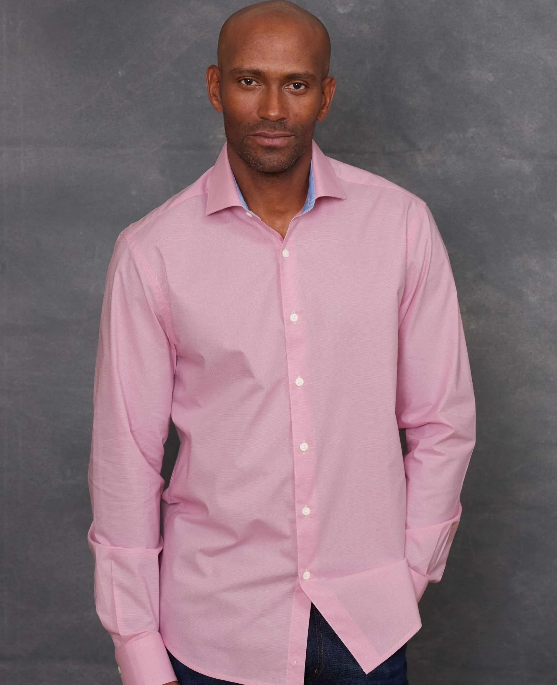 Pink Cotton Dobby Slim Fit Smart-Casual Shirt - Single Cuff