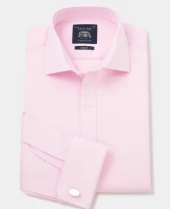 Pink Cotton Herringbone Slim Fit Formal Shirt - Double Cuff