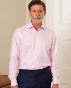 Pink Cotton Herringbone Slim Fit Formal Shirt - Double Cuff