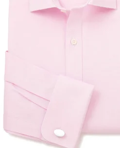 Pink Cotton Herringbone Slim Fit Formal Shirt - Double Cuff