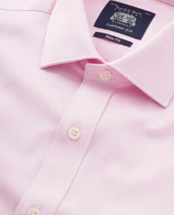 Pink Cotton Herringbone Slim Fit Formal Shirt - Double Cuff