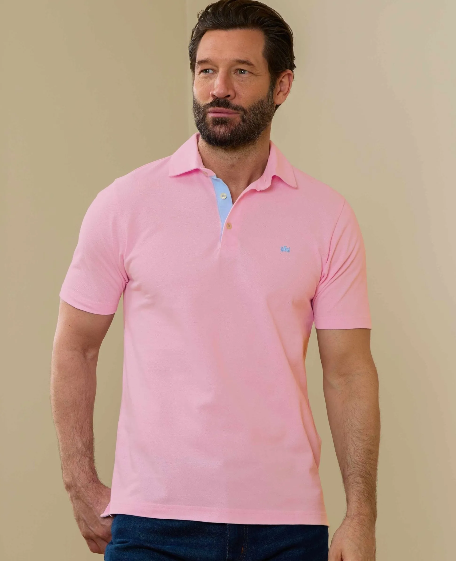 Pink Cotton Pique Short Sleeve Polo Shirt