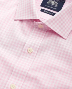 Pink Cotton Poplin Gingham Check Classic Fit Formal Shirt - Single Cuff