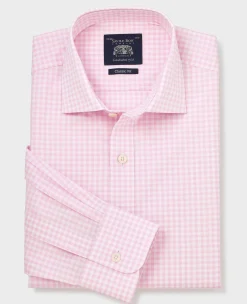 Pink Cotton Poplin Gingham Check Classic Fit Formal Shirt - Single Cuff