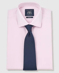 Pink Cotton Twill Slim Fit Non-Iron Shirt - Single Cuff