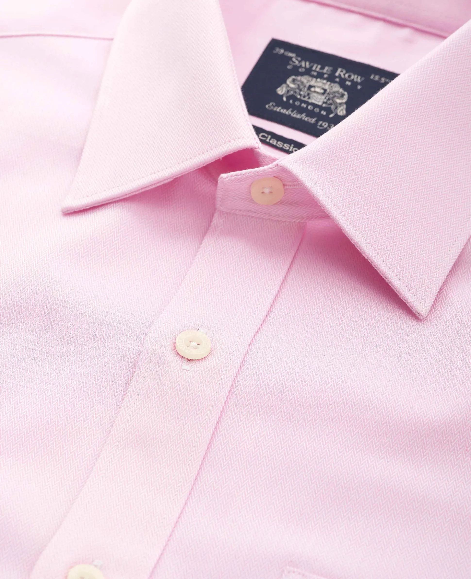 Pink Herringbone Cotton Classic Fit Formal Shirt - Double Cuff