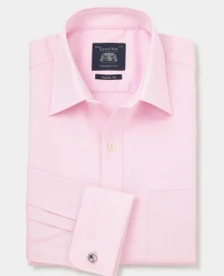 Pink Herringbone Cotton Classic Fit Formal Shirt - Double Cuff