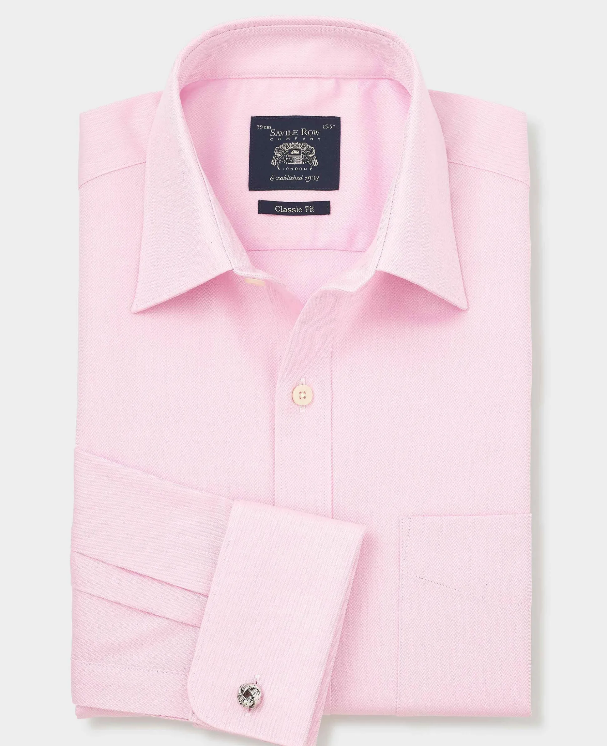 Pink Herringbone Cotton Classic Fit Formal Shirt - Double Cuff