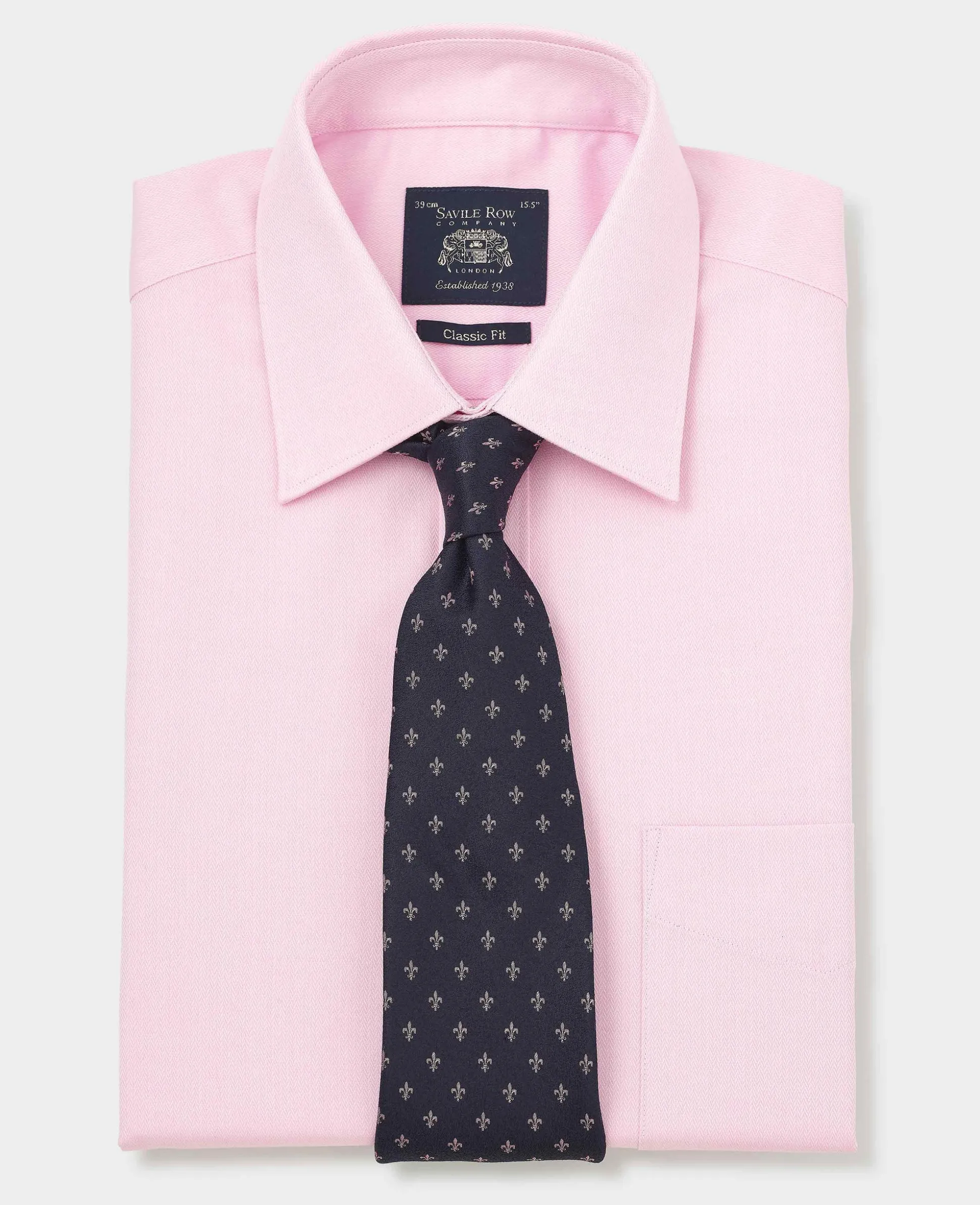 Pink Herringbone Cotton Classic Fit Formal Shirt - Double Cuff