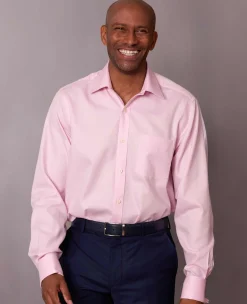 Pink Herringbone Cotton Classic Fit Formal Shirt - Double Cuff