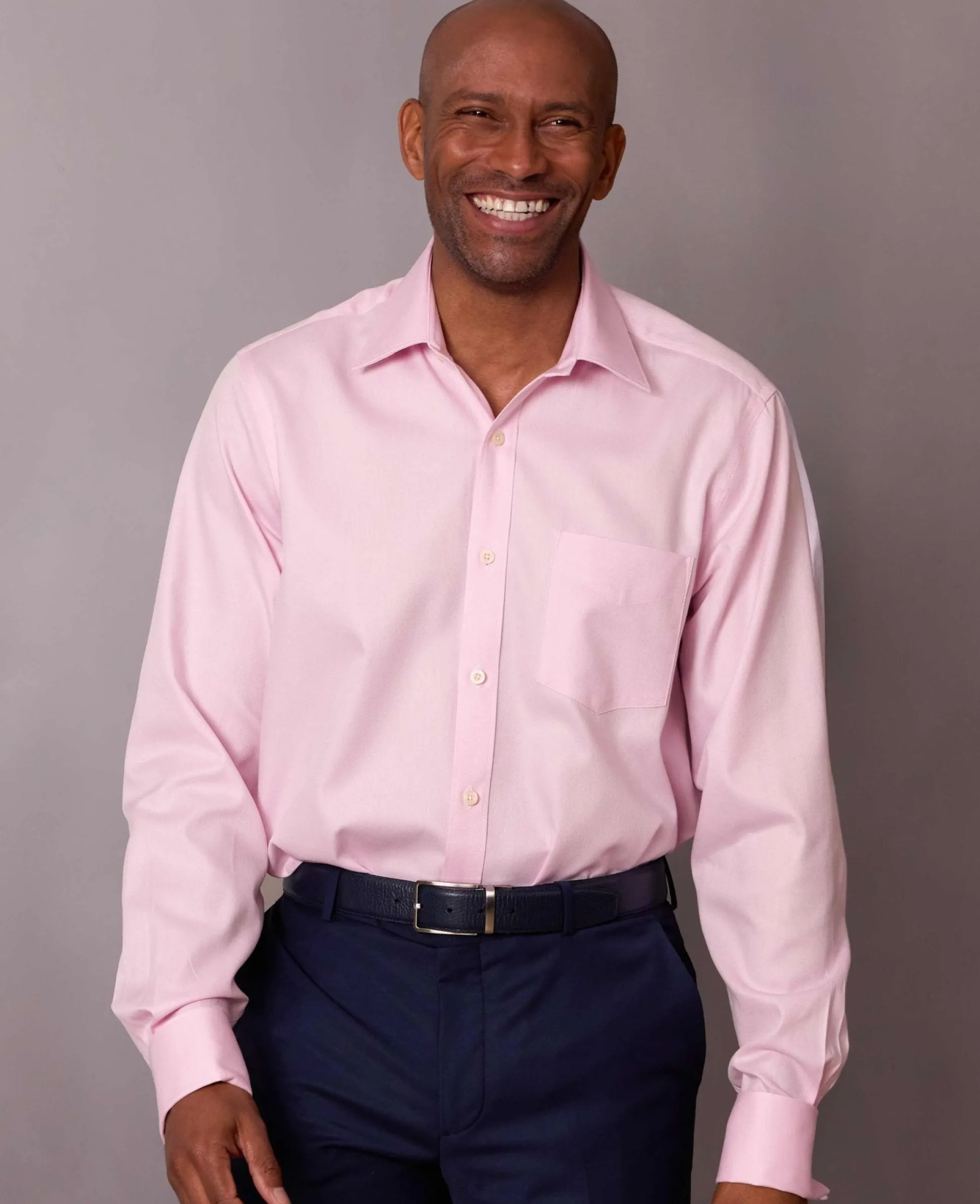 Pink Herringbone Cotton Classic Fit Formal Shirt - Double Cuff
