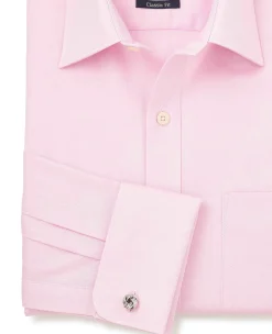 Pink Herringbone Cotton Classic Fit Formal Shirt - Double Cuff