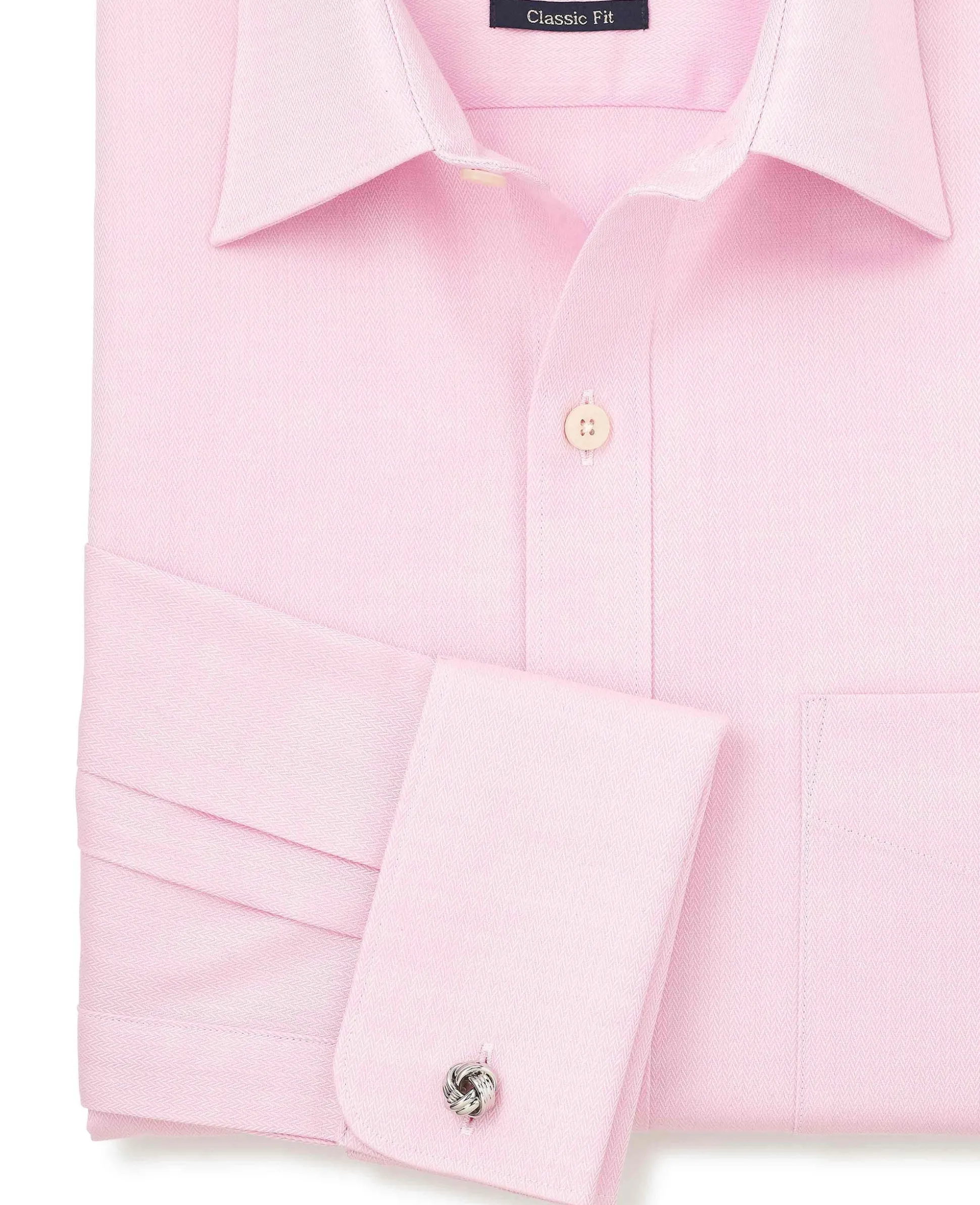 Pink Herringbone Cotton Classic Fit Formal Shirt - Double Cuff