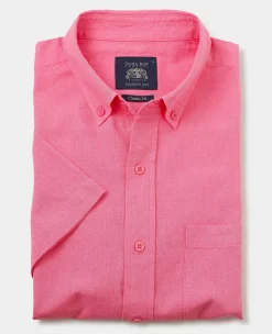 Pink Linen Cotton Classic Fit Short Sleeve Button-Down Casual Shirt