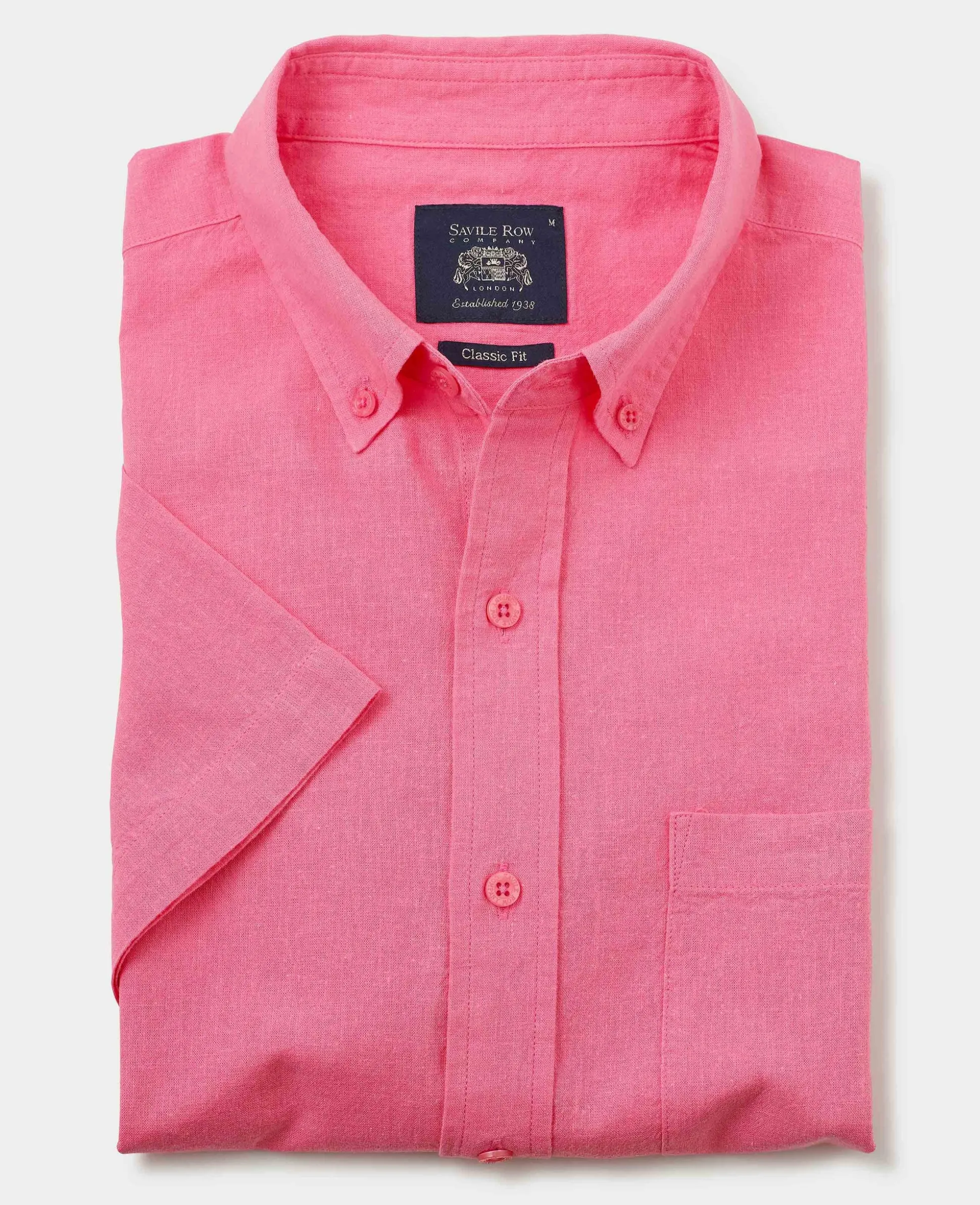 Pink Linen Cotton Classic Fit Short Sleeve Button-Down Casual Shirt