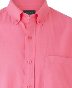Pink Linen Cotton Classic Fit Short Sleeve Button-Down Casual Shirt