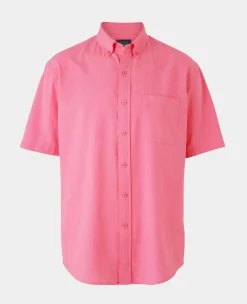 Pink Linen Cotton Classic Fit Short Sleeve Button-Down Casual Shirt