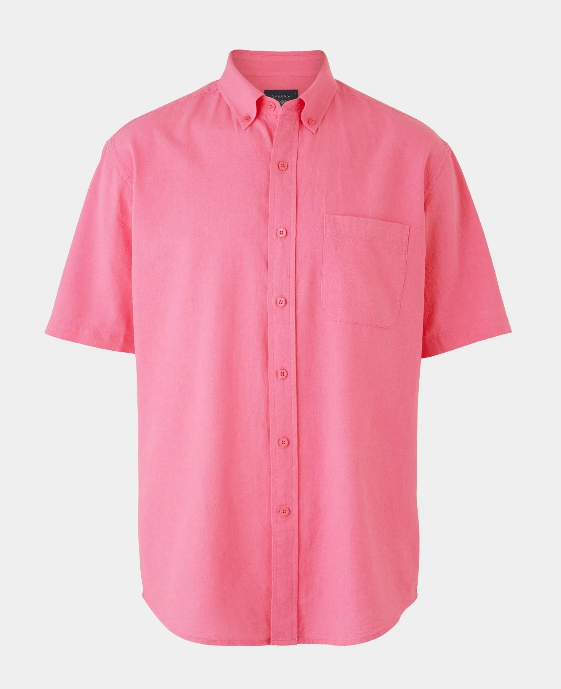 Pink Linen Cotton Classic Fit Short Sleeve Button-Down Casual Shirt