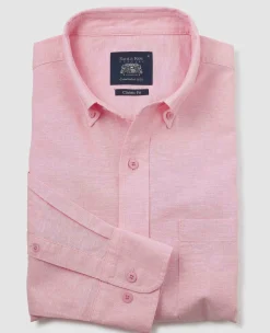 Pink Linen Cotton Classic Fit Button-Down Casual Shirt