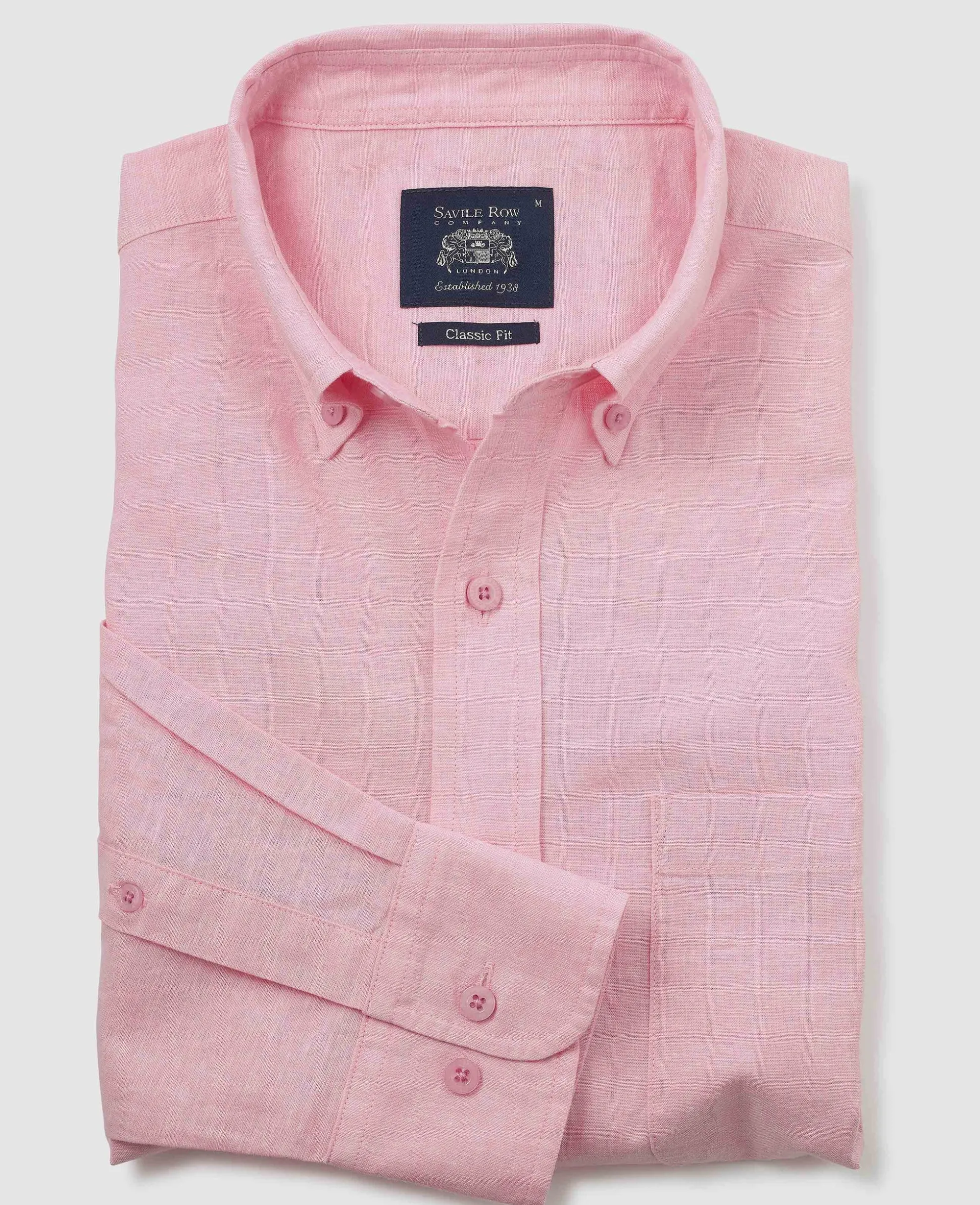 Pink Linen Cotton Classic Fit Button-Down Casual Shirt