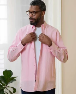 Pink Linen Cotton Classic Fit Button-Down Casual Shirt