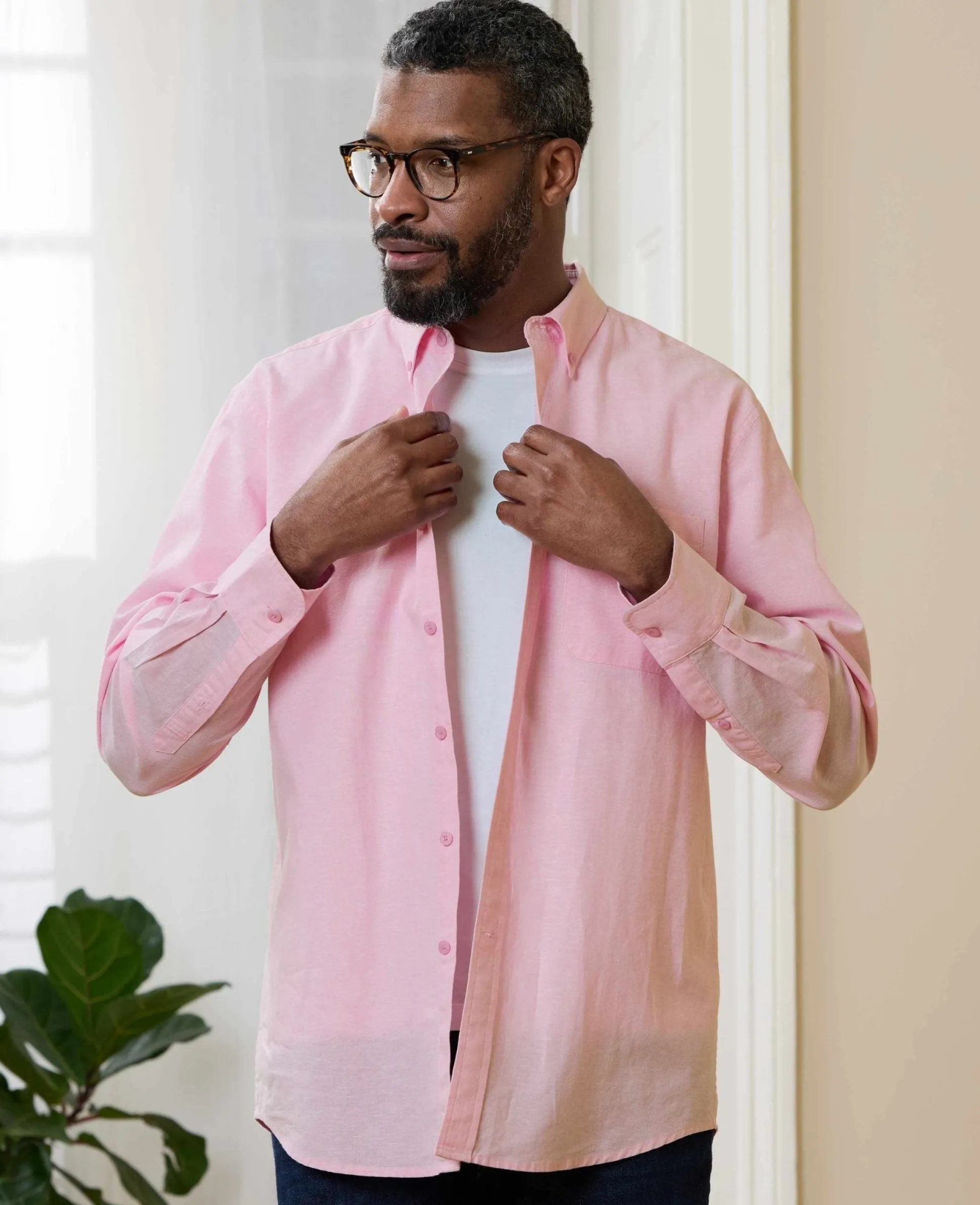 Pink Linen Cotton Classic Fit Button-Down Casual Shirt