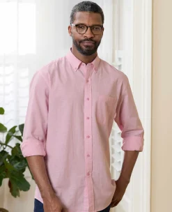 Pink Linen Cotton Classic Fit Button-Down Casual Shirt
