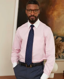 Pink Prince of Wales Check Classic Fit Contrast Collar Formal Shirt With White Collar & Cuffs