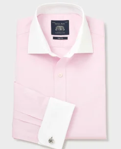 Pink Slim Fit Cotton End-On-End Poplin Winchester Formal Shirt - Double Cuff